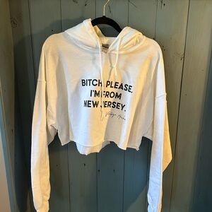 White Cropped Hoodie with Graphic Text